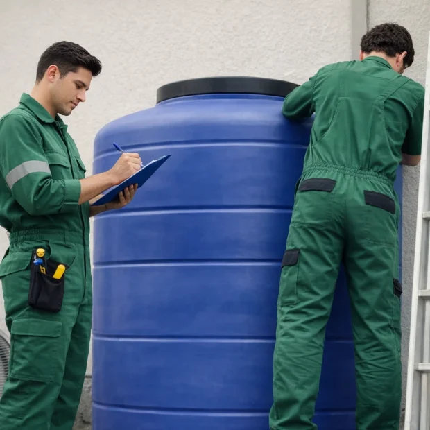 Mantenimiento de tanque de almacenamiento de agua realizado por técnicos especializados