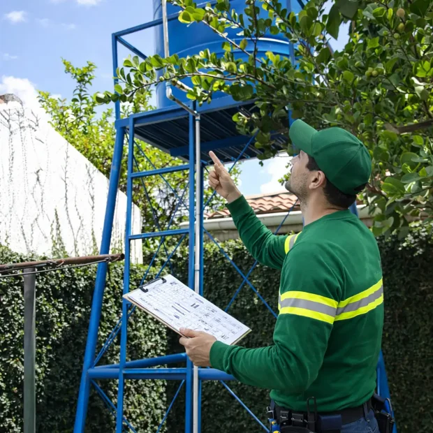 Instalación de tanque de agua elevado con estructura metálica para sistema por gravedad