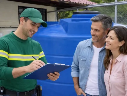 Técnico realizando inspección técnica de tanque de agua para evaluación en sitio