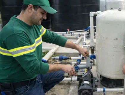 Instalación profesional de tanque de agua con conexión a sistema hidráulico