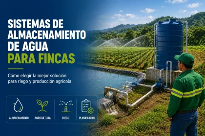 Sistema de almacenamiento de agua para finca con tanque, reservorio y sistema de riego agrícola